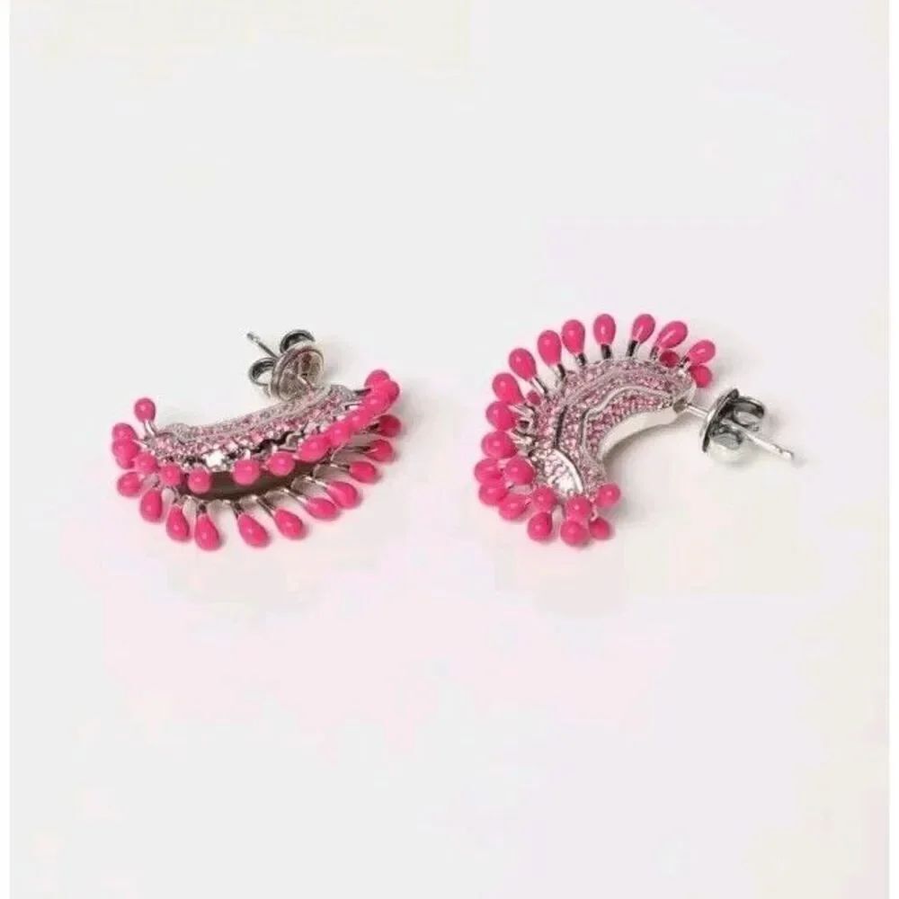 BOTTEGA VENETA Trap Pink Sterling Silver Crescent Earrings Authentic Designer
